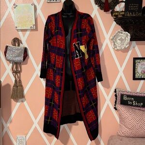 Plaid V-Neck Sweater with NY Patch